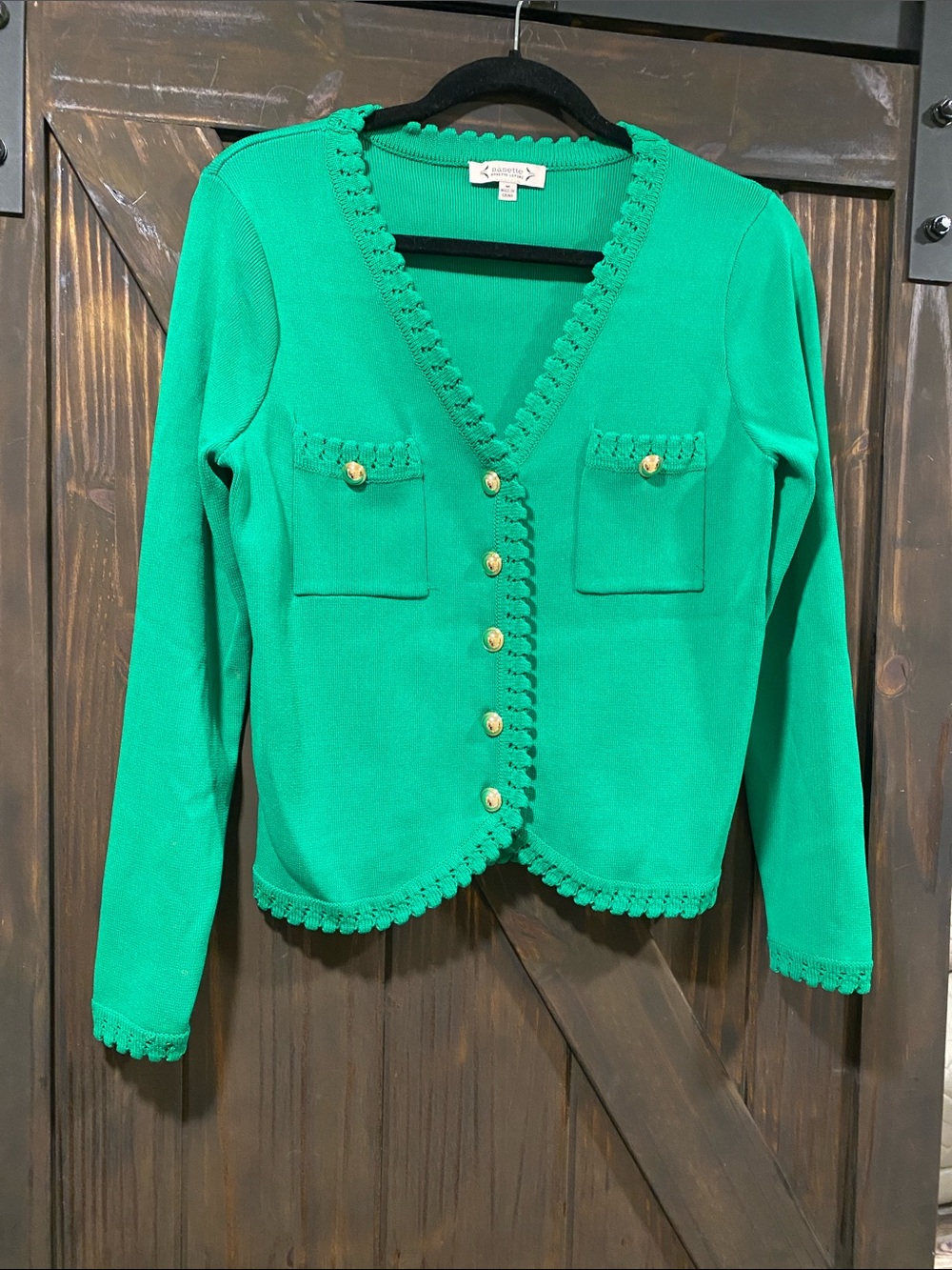 Nanette Lepore Emerald Green Knit Cardigan Blazer with Gold Buttons